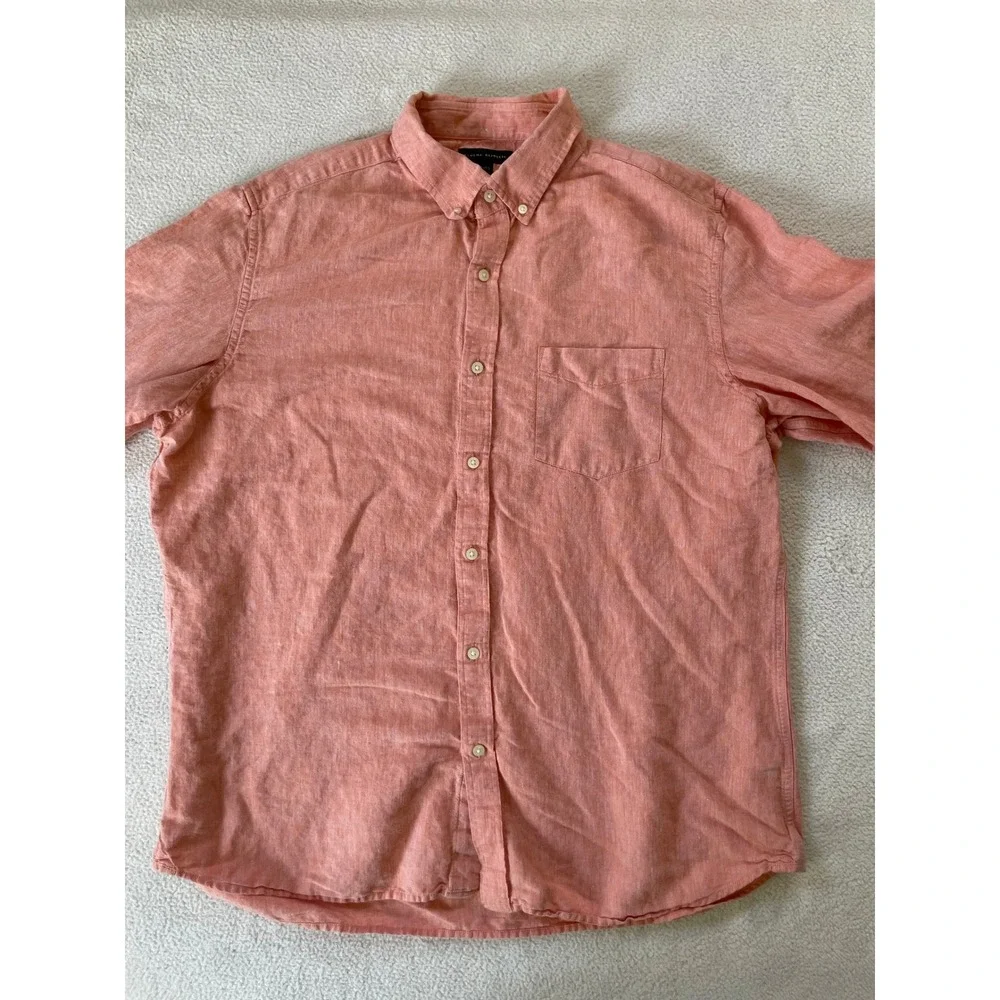 Banana Republic Mens Extra Large Button Down Shirt Coral Linen Cotton Blend